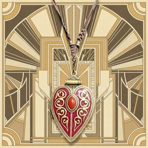 Huge red brass heart locket pendant necklace costume fashion jewelry